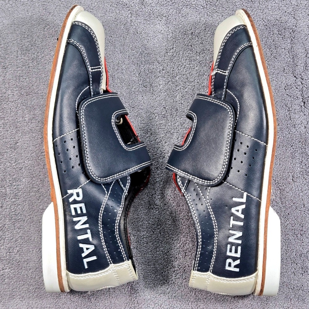 Classic Bowling Shoes Men Size 10 Navy Blue Red Silver Good Rental Hook & Loop - Picture 6 of 8